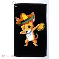 Mexican Chihuahua Dog Dabbing Sombrero Taco Cinco De Mayo Golf Towel thumb 0