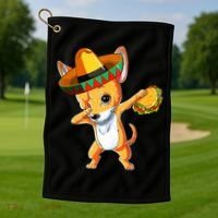 Mexican Chihuahua Dog Dabbing Sombrero Taco Cinco De Mayo Golf Towel thumb 1