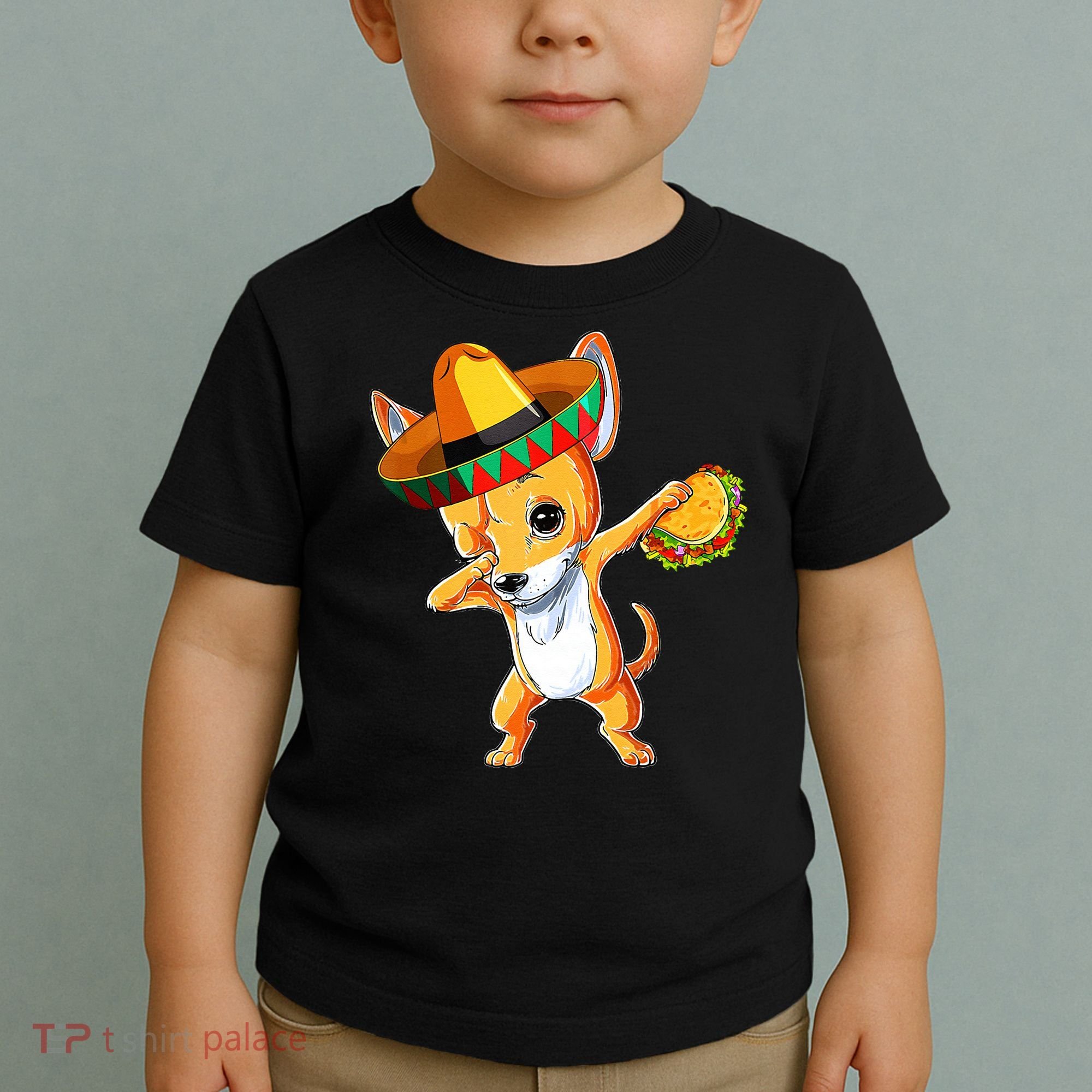 Mexican Chihuahua Dog Dabbing Sombrero Taco Cinco De Mayo Toddler T-Shirt