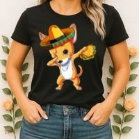 Mexican Chihuahua Dog Dabbing Sombrero Taco Cinco De Mayo Women's T-Shirt thumb 2