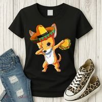 Mexican Chihuahua Dog Dabbing Sombrero Taco Cinco De Mayo Women's T-Shirt thumb 3