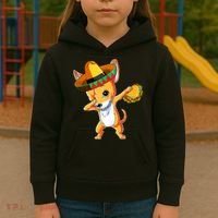 Mexican Chihuahua Dog Dabbing Sombrero Taco Cinco De Mayo Kids Hoodie thumb 3