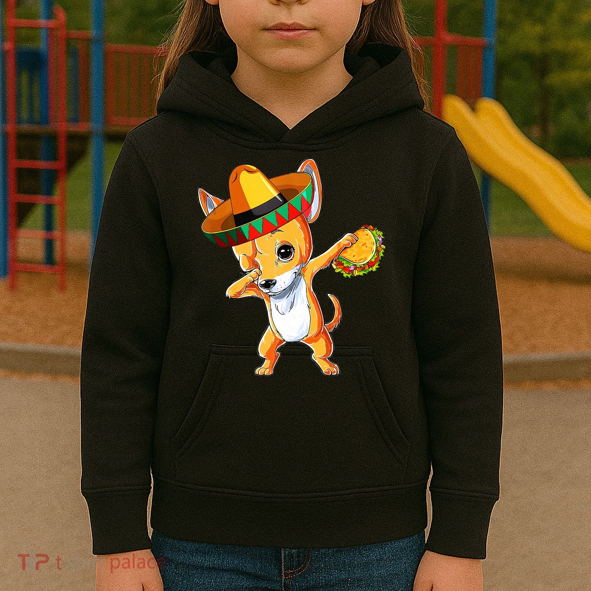 Mexican Chihuahua Dog Dabbing Sombrero Taco Cinco De Mayo Kids Hoodie