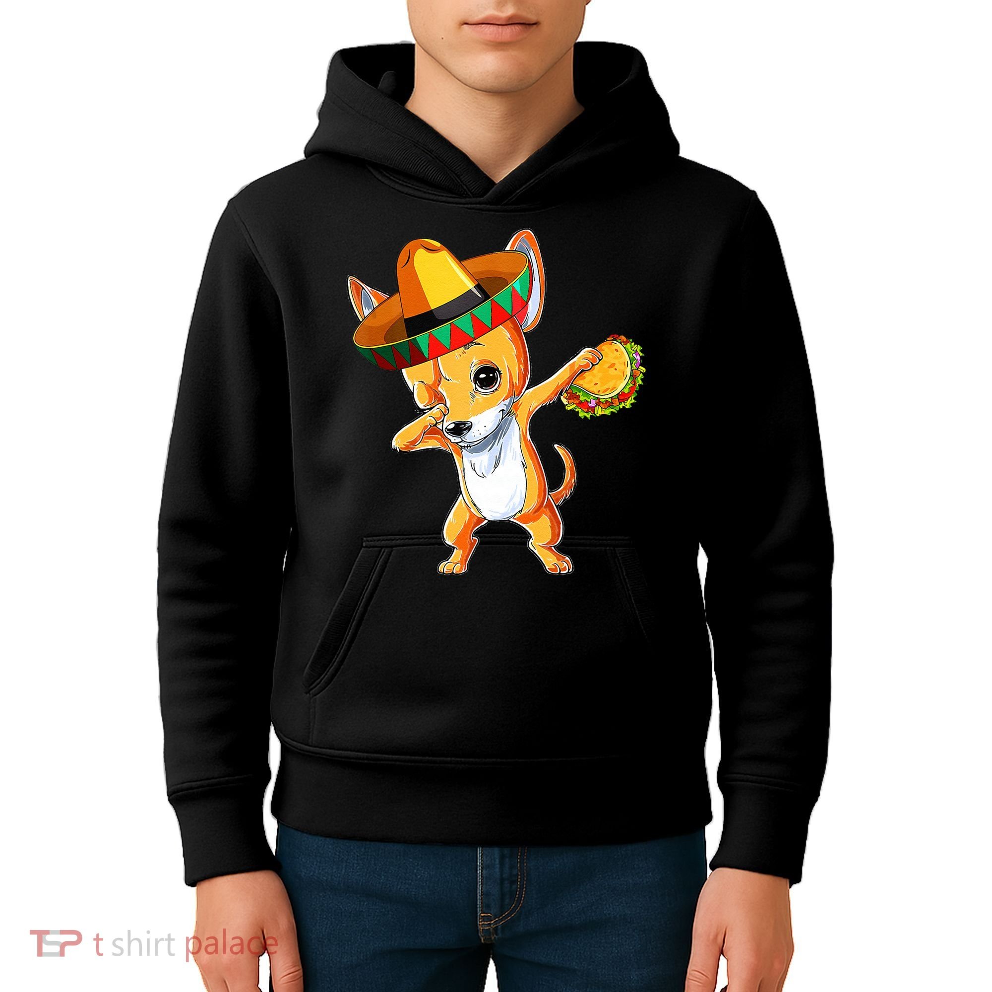 Mexican Chihuahua Dog Dabbing Sombrero Taco Cinco De Mayo Kids Hoodie