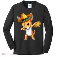 Mexican Chihuahua Dog Dabbing Sombrero Taco Cinco De Mayo Kids Long Sleeve Shirt thumb 0