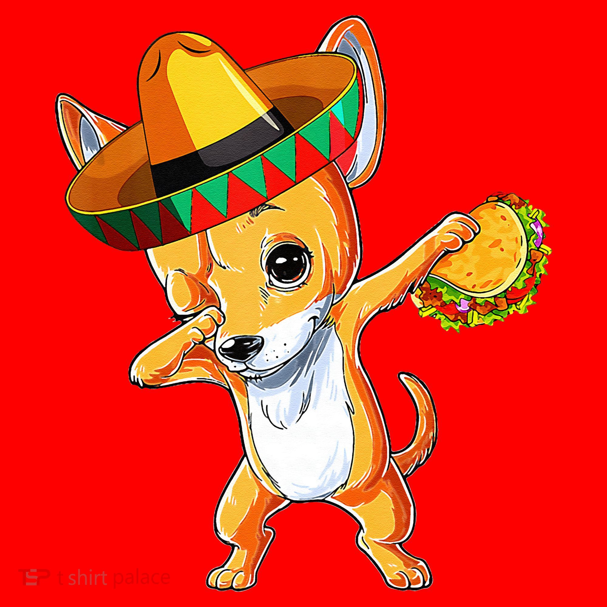 Mexican Chihuahua Dog Dabbing Sombrero Taco Cinco De Mayo Santa Hat