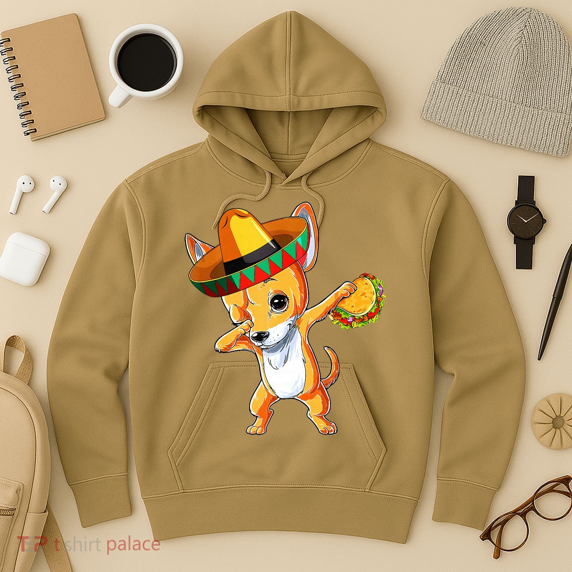 Mexican Chihuahua Dog Dabbing Sombrero Taco Cinco De Mayo Hoodie