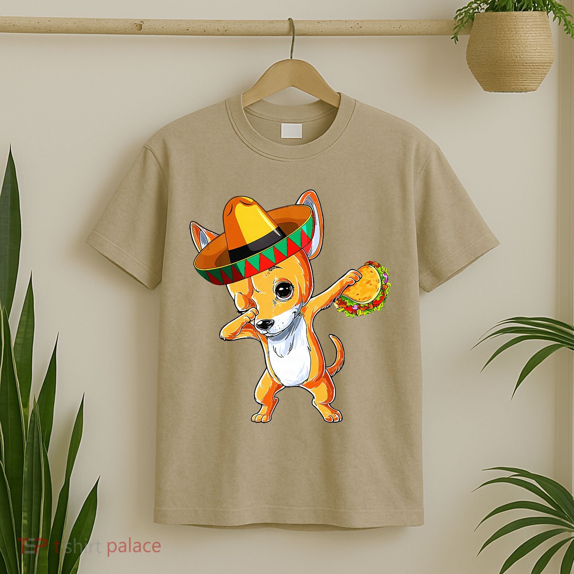 Mexican Chihuahua Dog Dabbing Sombrero Taco Cinco De Mayo T-Shirt