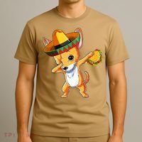 Mexican Chihuahua Dog Dabbing Sombrero Taco Cinco De Mayo T-Shirt thumb 3