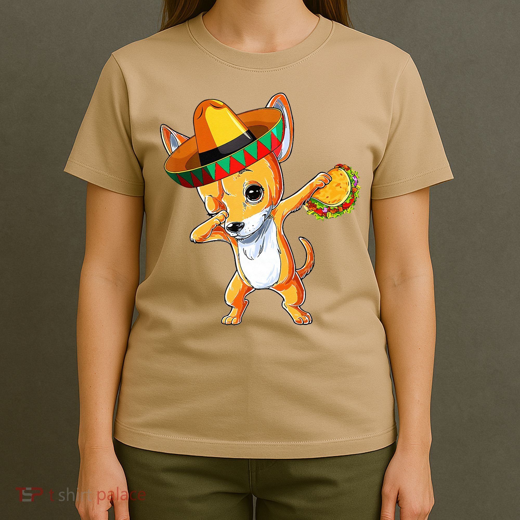 Mexican Chihuahua Dog Dabbing Sombrero Taco Cinco De Mayo T-Shirt