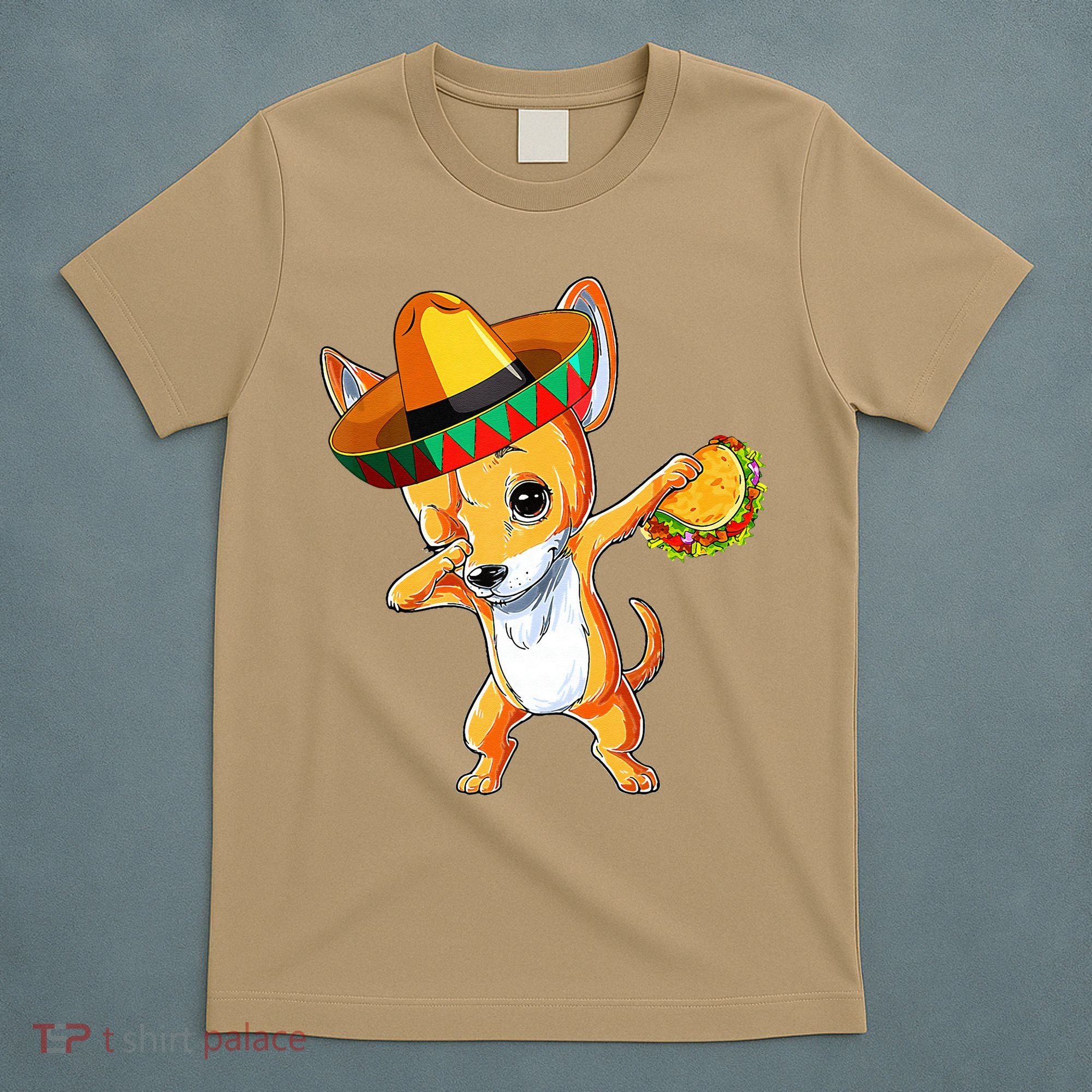 Mexican Chihuahua Dog Dabbing Sombrero Taco Cinco De Mayo T-Shirt
