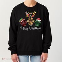 Merry Christmas Dog Paws Lights Buffalo Plaid Leopard Xmas Women's Sweatshirt thumb 0