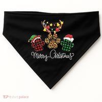 Merry Christmas Dog Paws Lights Buffalo Plaid Leopard Xmas USA-Made Doggie Bandana thumb 0