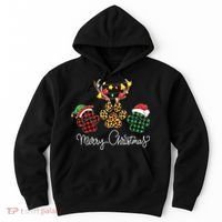 Merry Christmas Dog Paws Lights Buffalo Plaid Leopard Xmas Hoodie thumb 0