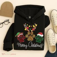 Merry Christmas Dog Paws Lights Buffalo Plaid Leopard Xmas Hoodie thumb 4