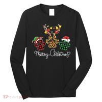 Merry Christmas Dog Paws Lights Buffalo Plaid Leopard Xmas Long Sleeve Shirt thumb 0