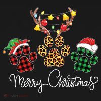 Merry Christmas Dog Paws Lights Buffalo Plaid Leopard Xmas T-Shirt thumb 7