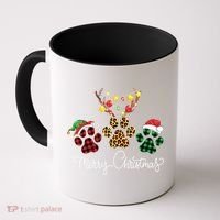 Merry Christmas Dog Paws Lights Buffalo Plaid Leopard Xmas Coffee Mug thumb 0