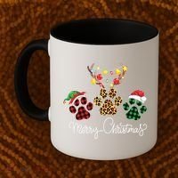 Merry Christmas Dog Paws Lights Buffalo Plaid Leopard Xmas Coffee Mug thumb 2