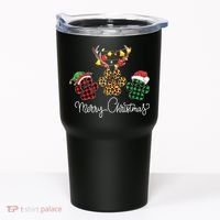 Merry Christmas Dog Paws Lights Buffalo Plaid Leopard Xmas Tumbler thumb 0