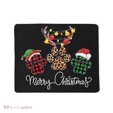 Merry Christmas Dog Paws Lights Buffalo Plaid Leopard Xmas Mousepad