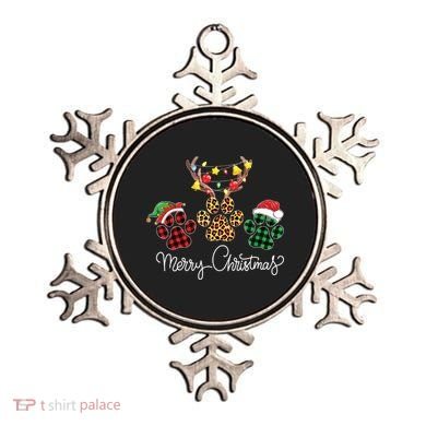 Merry Christmas Dog Paws Lights Buffalo Plaid Leopard Xmas Ornament