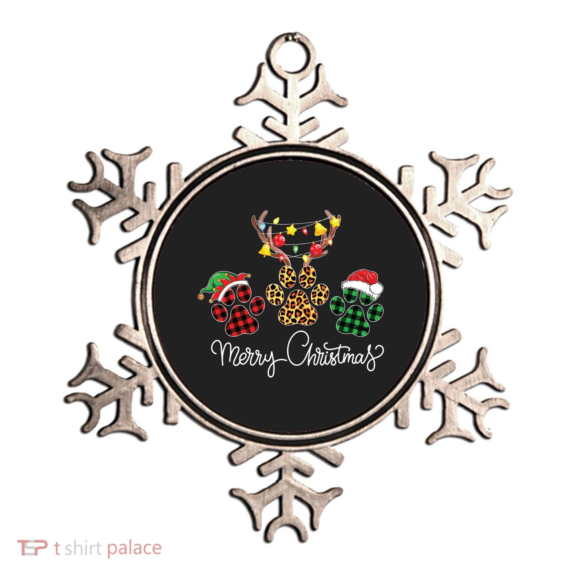 Merry Christmas Dog Paws Lights Buffalo Plaid Leopard Xmas Ornament