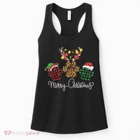 Merry Christmas Dog Paws Lights Buffalo Plaid Leopard Xmas Women's Tank Top thumb 0