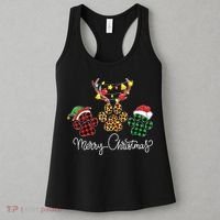 Merry Christmas Dog Paws Lights Buffalo Plaid Leopard Xmas Women's Tank Top thumb 3