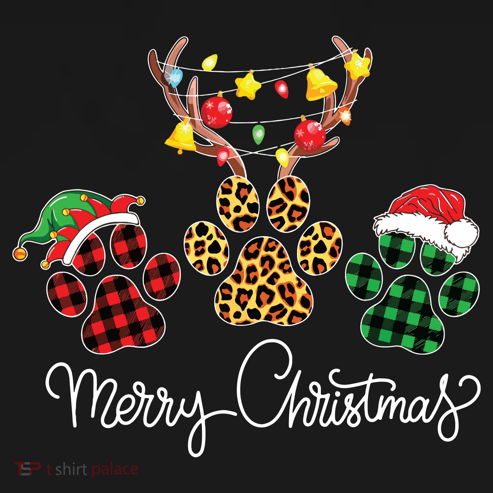 Merry Christmas Dog Paws Lights Buffalo Plaid Leopard Xmas Women's Tank Top