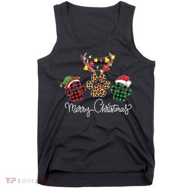 Merry Christmas Dog Paws Lights Buffalo Plaid Leopard Xmas Tank Top