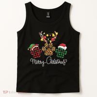 Merry Christmas Dog Paws Lights Buffalo Plaid Leopard Xmas Tank Top thumb 2