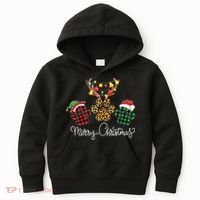 Merry Christmas Dog Paws Lights Buffalo Plaid Leopard Xmas Kids Hoodie thumb 0