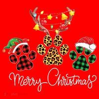 Merry Christmas Dog Paws Lights Buffalo Plaid Leopard Xmas Santa Hat thumb 1