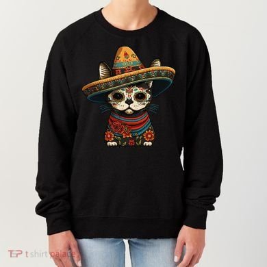 Mexican Cinco De Mayo Sugar Skull Sombrero Cat Women's Sweatshirt