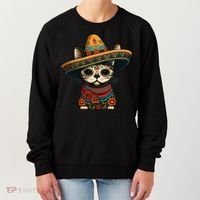 Mexican Cinco De Mayo Sugar Skull Sombrero Cat Women's Sweatshirt thumb 0