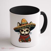 Mexican Cinco De Mayo Sugar Skull Sombrero Cat Coffee Mug thumb 1