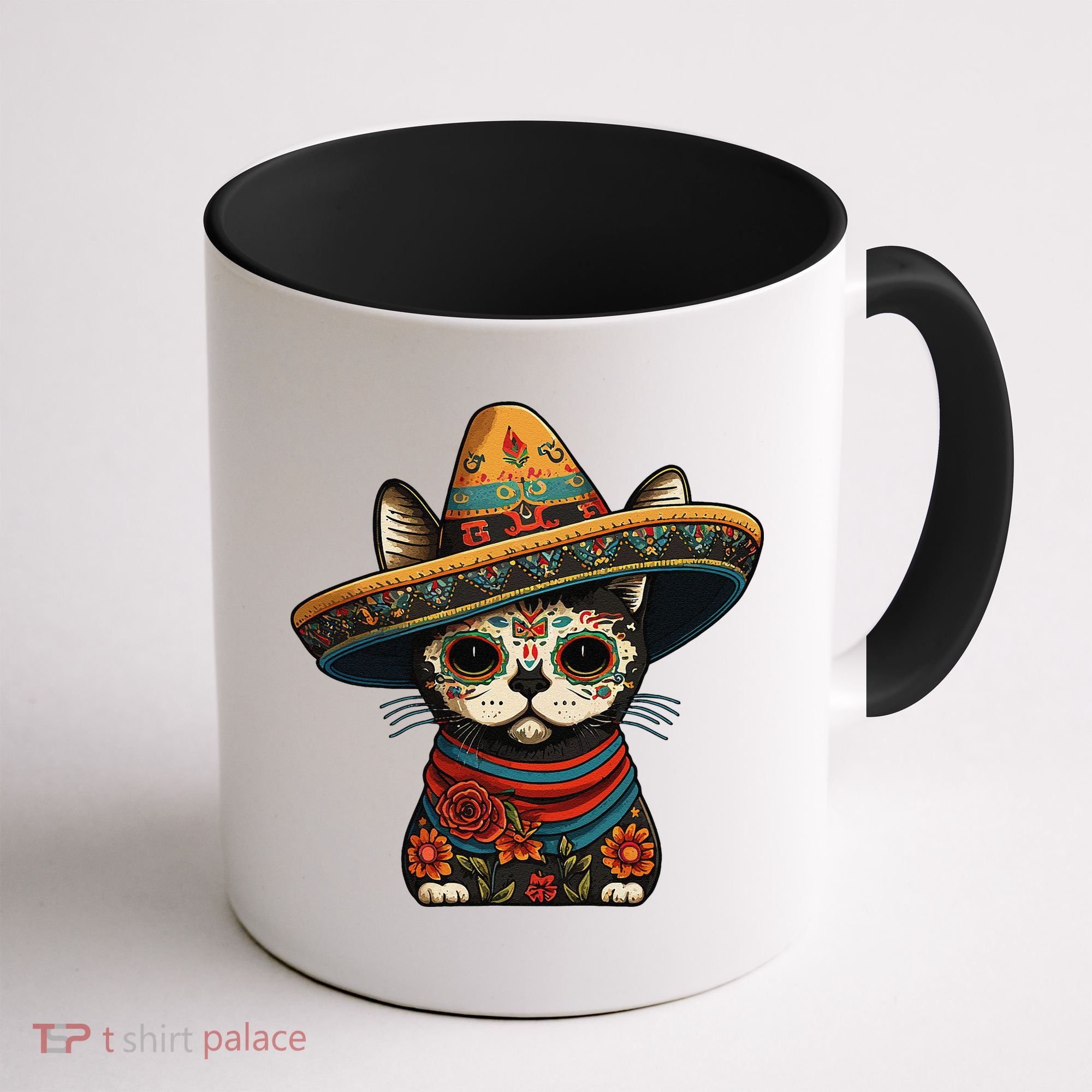 Mexican Cinco De Mayo Sugar Skull Sombrero Cat Coffee Mug