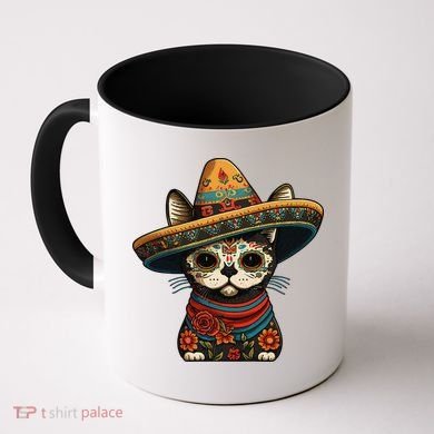 Mexican Cinco De Mayo Sugar Skull Sombrero Cat Coffee Mug