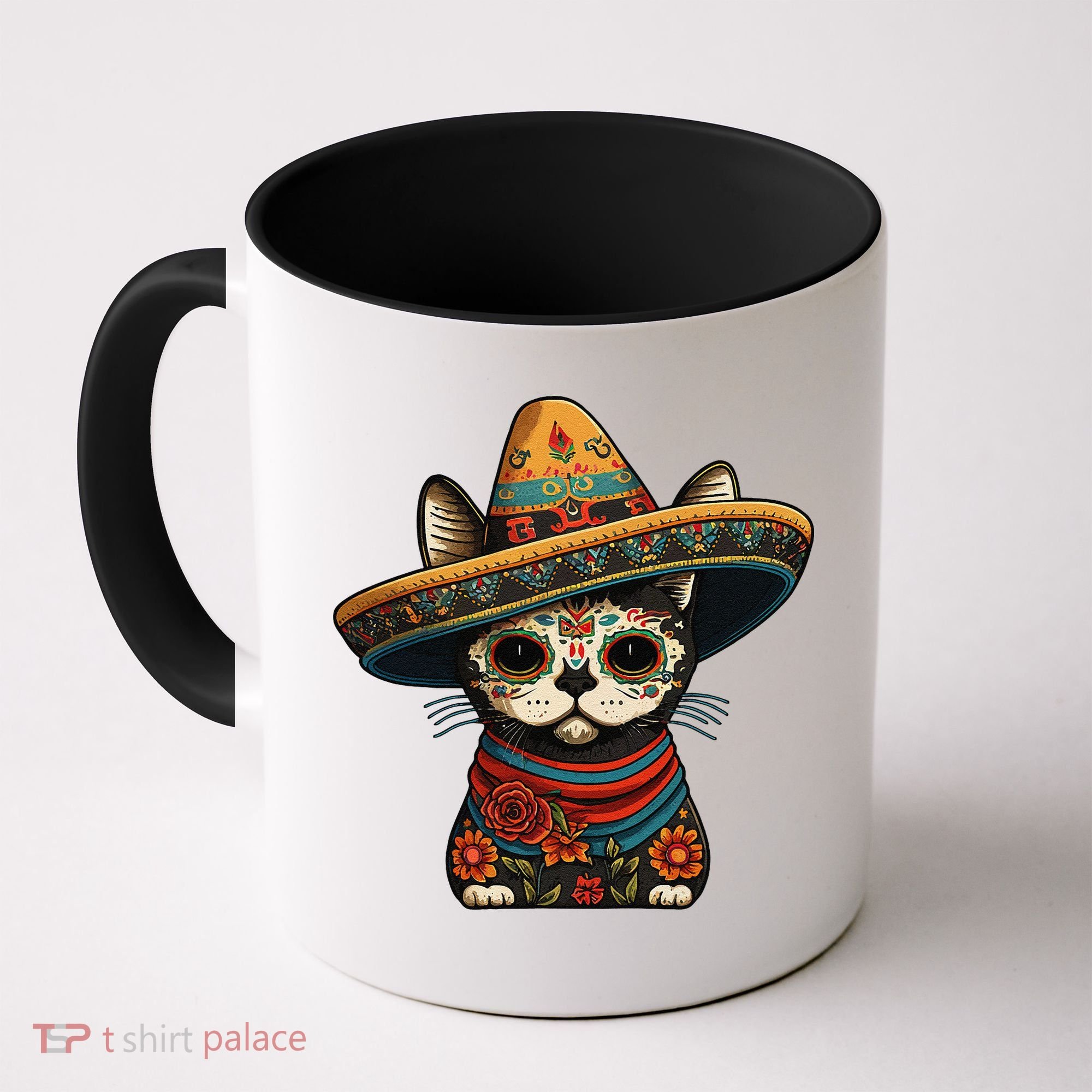 Mexican Cinco De Mayo Sugar Skull Sombrero Cat Coffee Mug