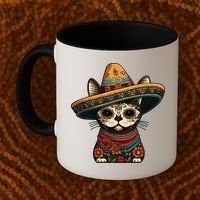 Mexican Cinco De Mayo Sugar Skull Sombrero Cat Coffee Mug thumb 2