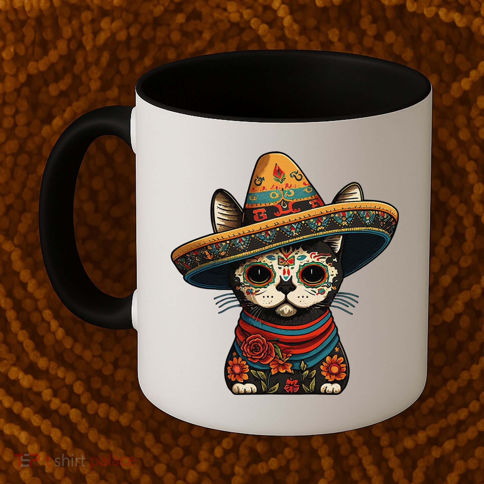 Mexican Cinco De Mayo Sugar Skull Sombrero Cat Coffee Mug