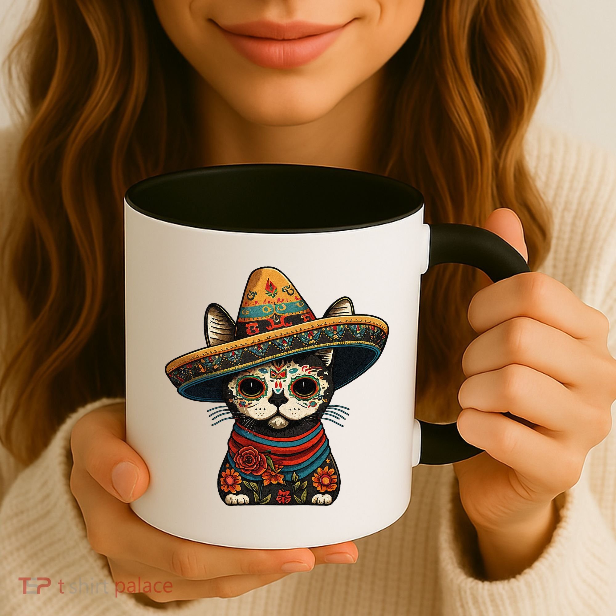 Mexican Cinco De Mayo Sugar Skull Sombrero Cat Coffee Mug