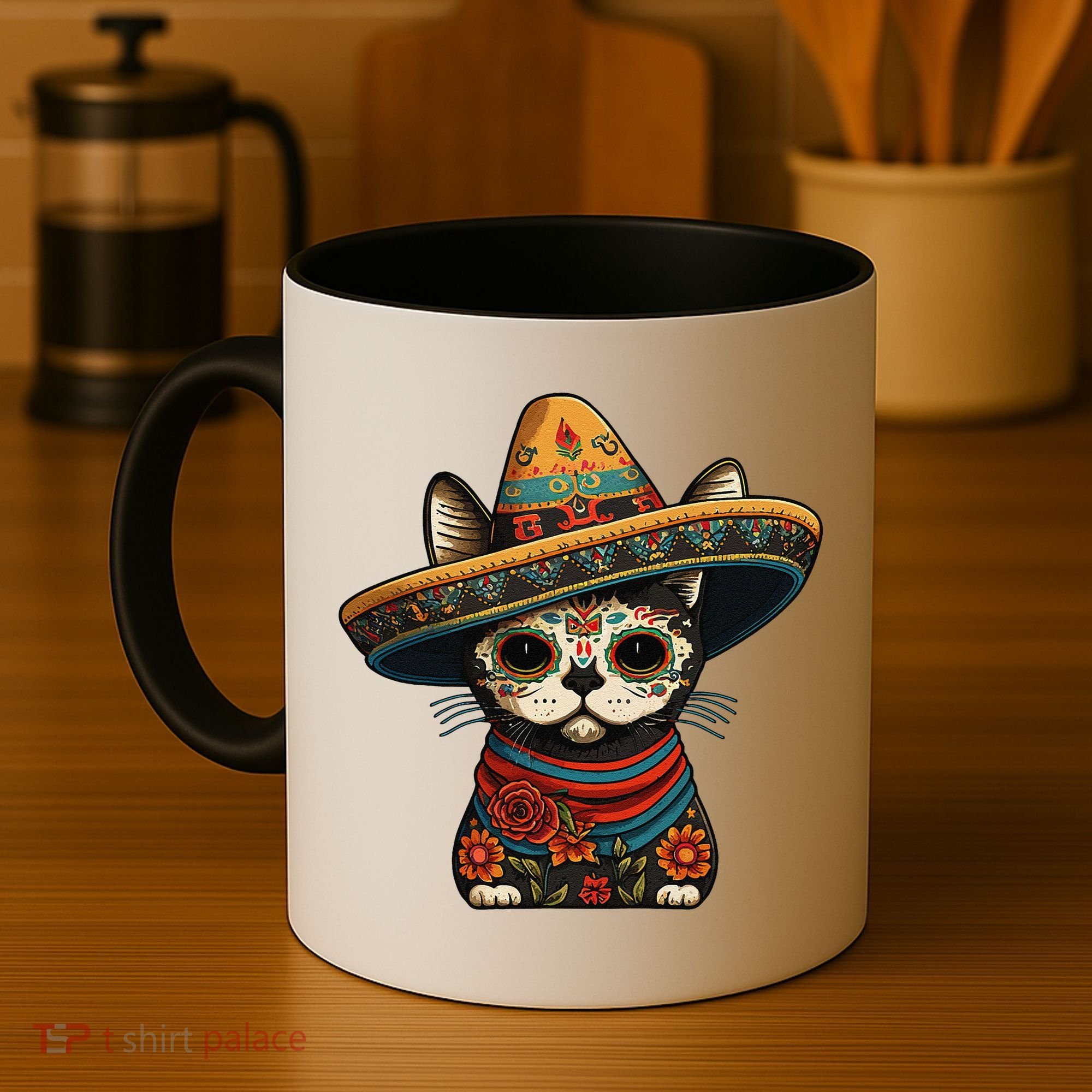 Mexican Cinco De Mayo Sugar Skull Sombrero Cat Coffee Mug