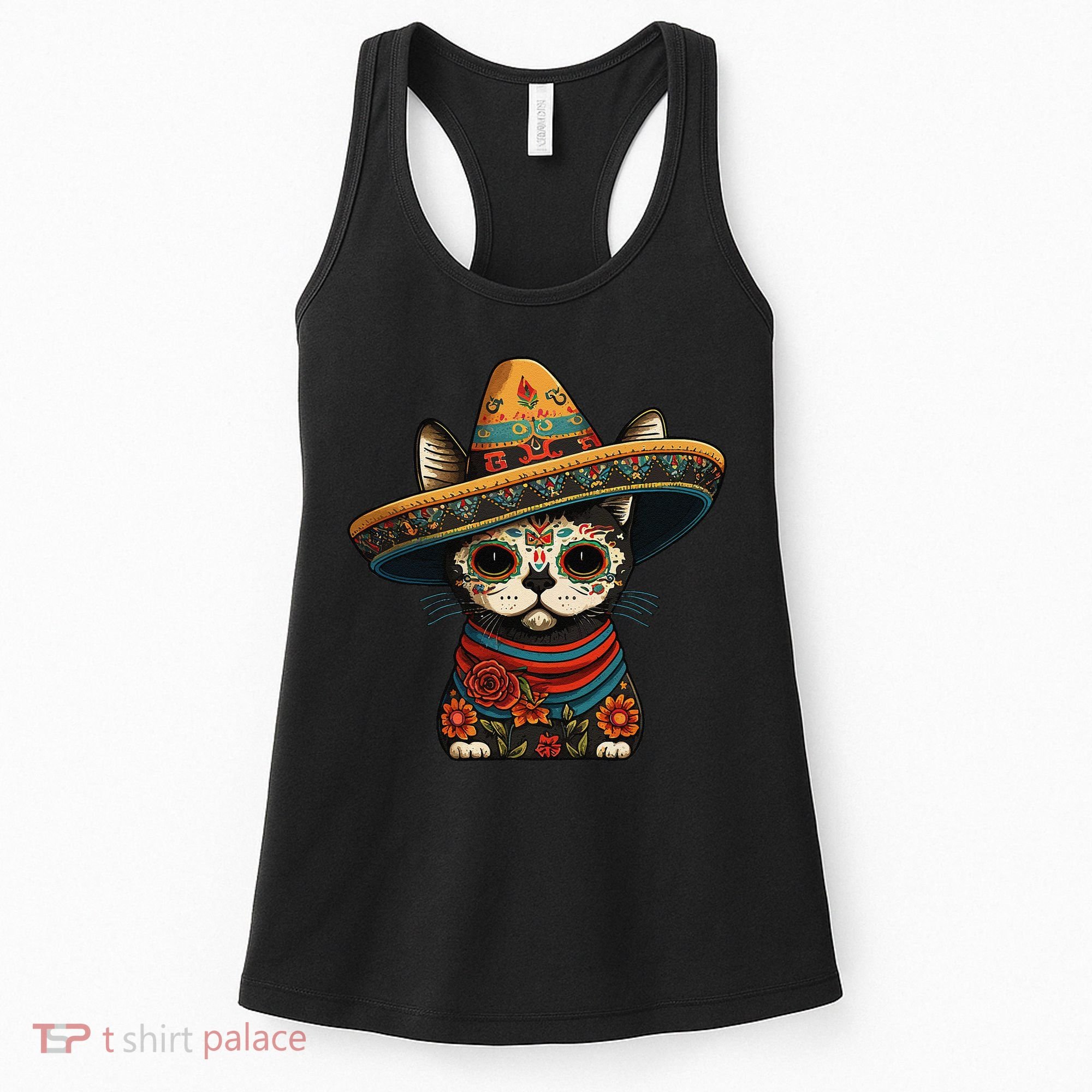 Mexican Cinco De Mayo Sugar Skull Sombrero Cat Women's Tank Top