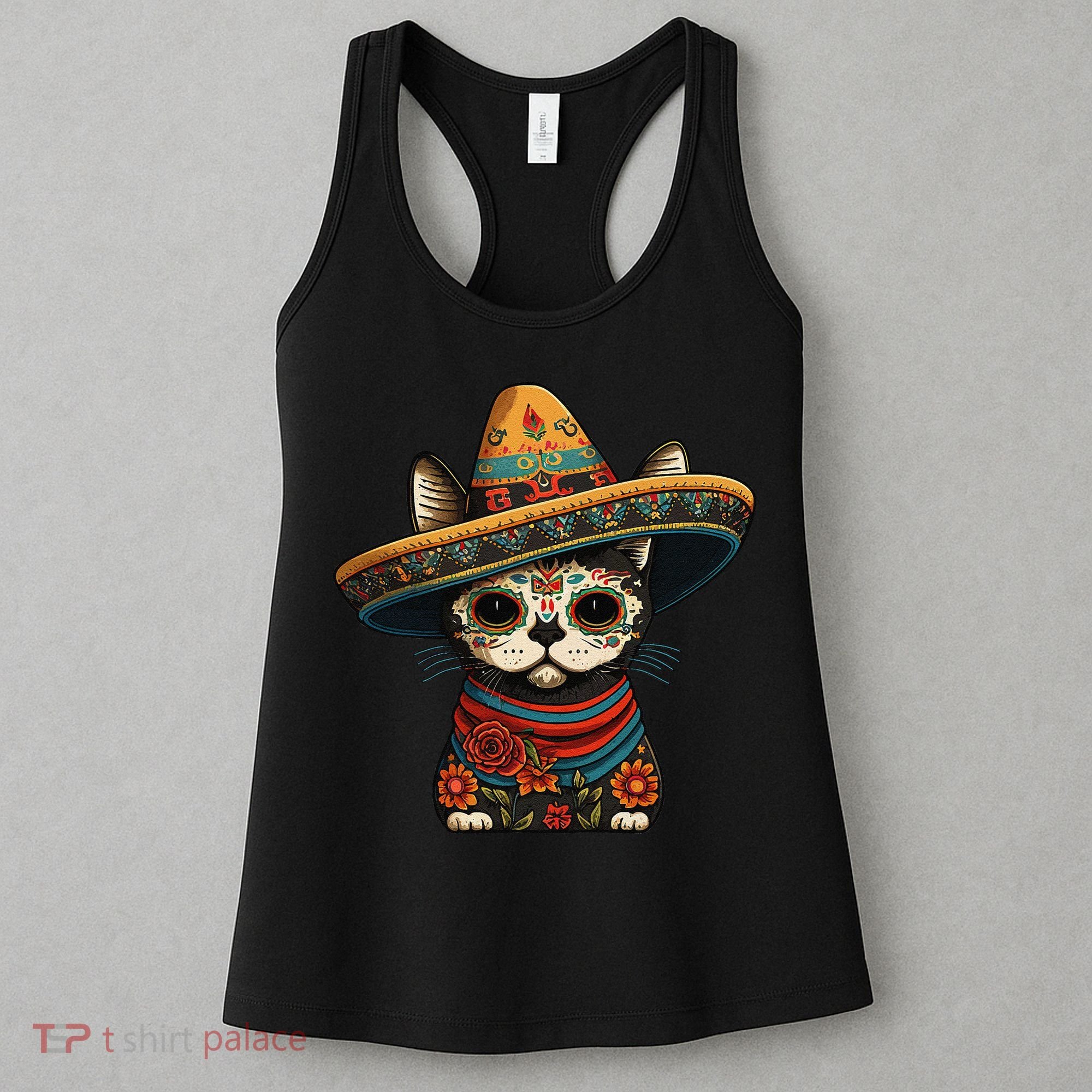 Mexican Cinco De Mayo Sugar Skull Sombrero Cat Women's Tank Top