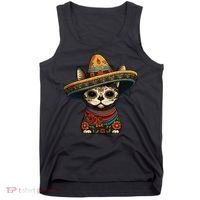 Mexican Cinco De Mayo Sugar Skull Sombrero Cat Tank Top thumb 0