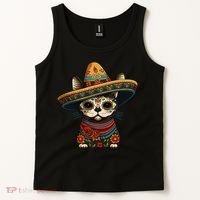 Mexican Cinco De Mayo Sugar Skull Sombrero Cat Tank Top thumb 2