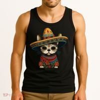 Mexican Cinco De Mayo Sugar Skull Sombrero Cat Tank Top thumb 3