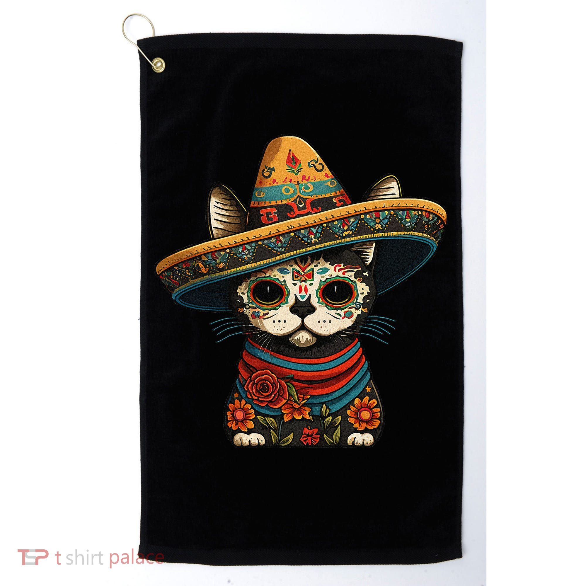 Mexican Cinco De Mayo Sugar Skull Sombrero Cat Golf Towel